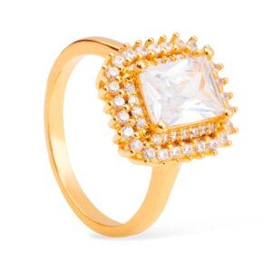 Anel Solitário  Ouro 24k e Zircônia.