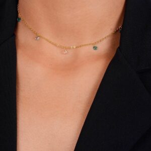 Colar Chocker Pontos de Luz Cristais Coloridos