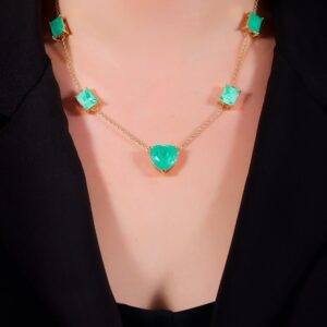 Colar Leila Verde Ouro 24K.