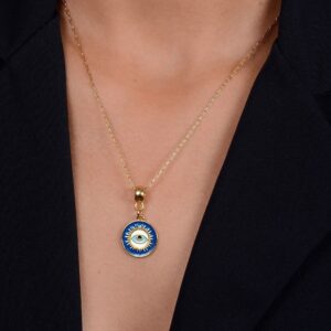 Colar Medalha Olho Grego Ouro 24K.