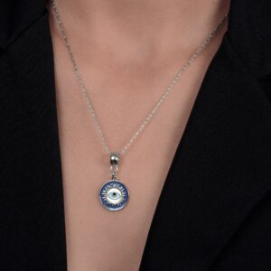 Colar Medalha Olho Grego uro Branco