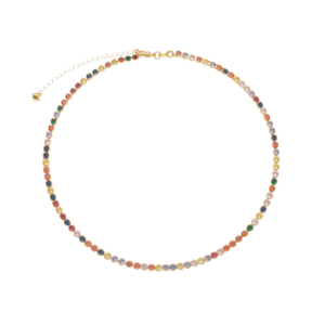 Colar  Chocker Riviera Pedras Coloridas Ouro 24K.