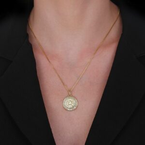 Colar Medalha São Miguel Arcanjo Ouro 24K e Zircônia