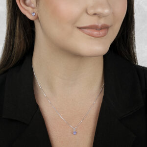 Conjunto de Coração Roxo em Prata 925 e Zircônia