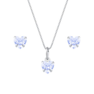 Conjunto de Coração Roxo em Prata 925 e Zircônia